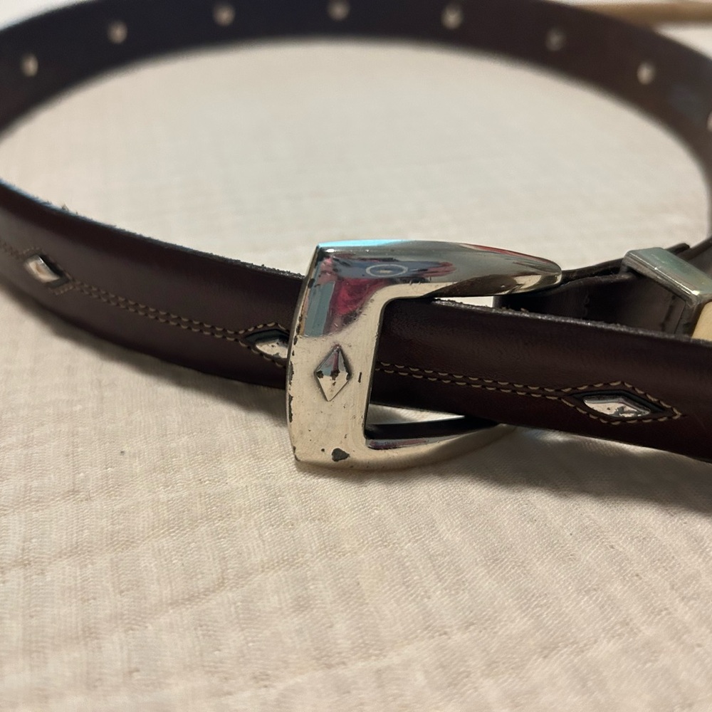Brighton Brown Leather Belt with Silver Accents